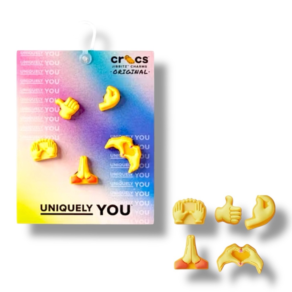 Crocs Hand Symbols Jibbitz 5-Pack – Thumbs Up, OK, Fist, Praying, Hang Loose